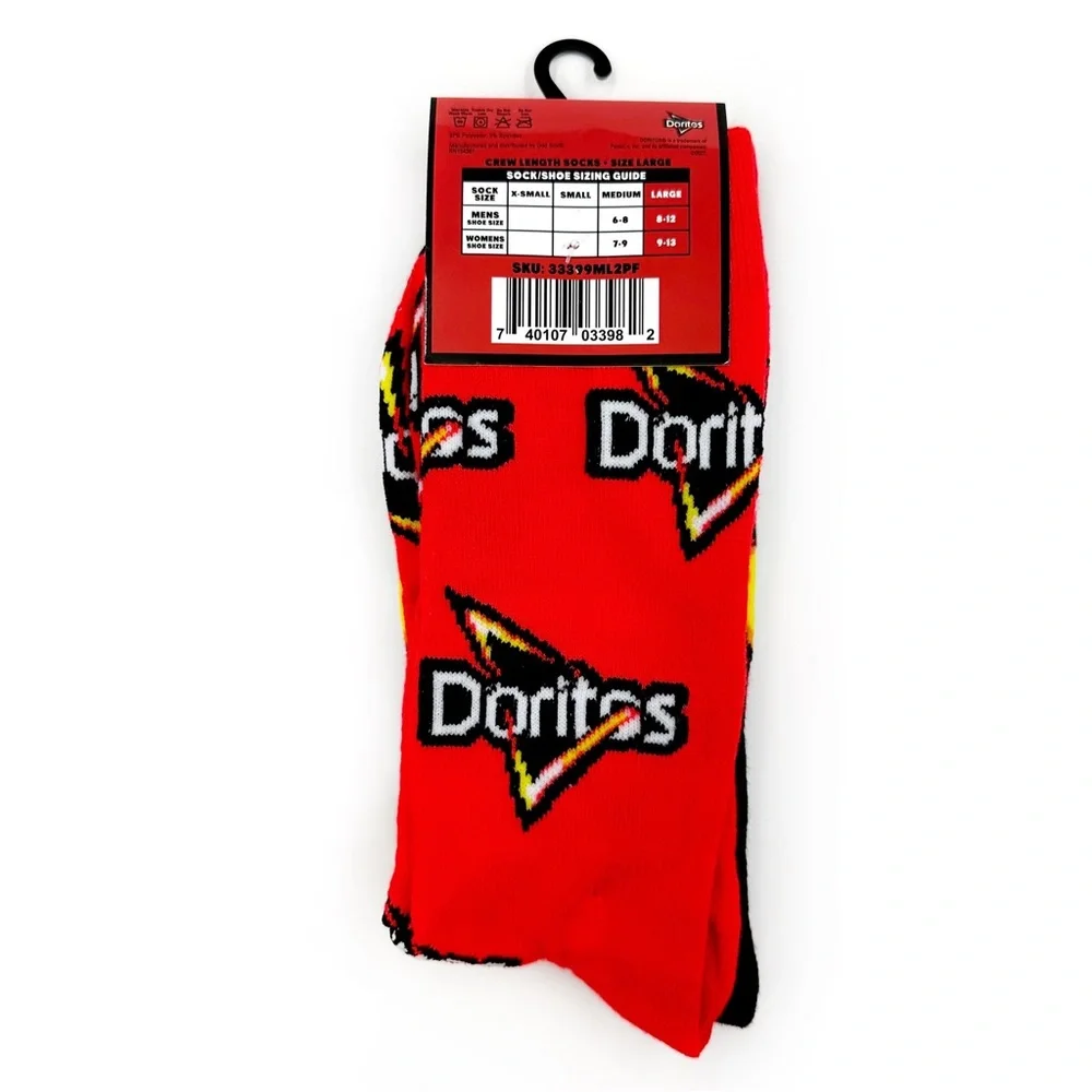 Doritos Chips Logo Crew Socks Mens Womens Fun Novelty Gift Red Black 2 Pairs